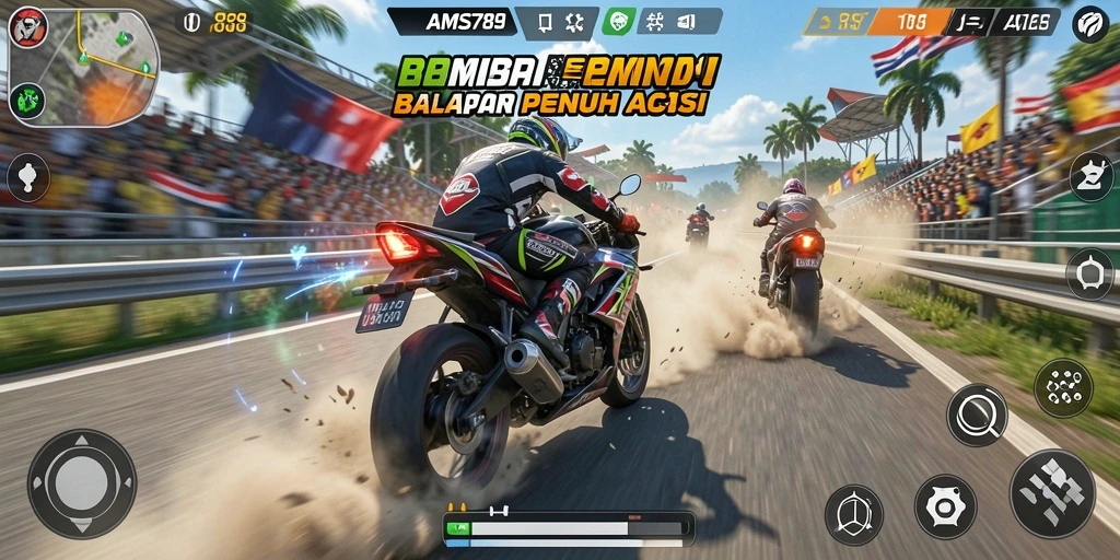 Gameplay balapan motor yang seru dan menegangkan.