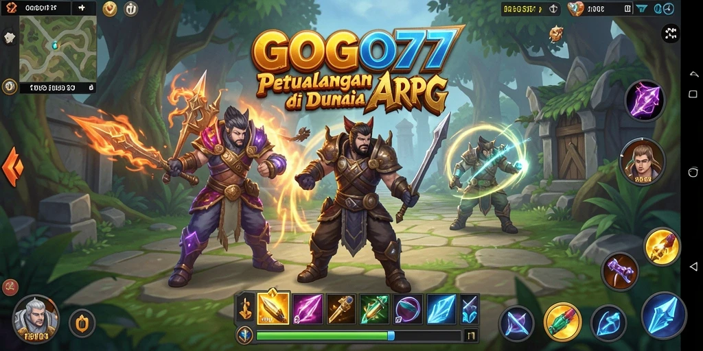 Screenshot GOGO77 menampilkan karakter dalam pertempuran epik di dunia ARPG.
