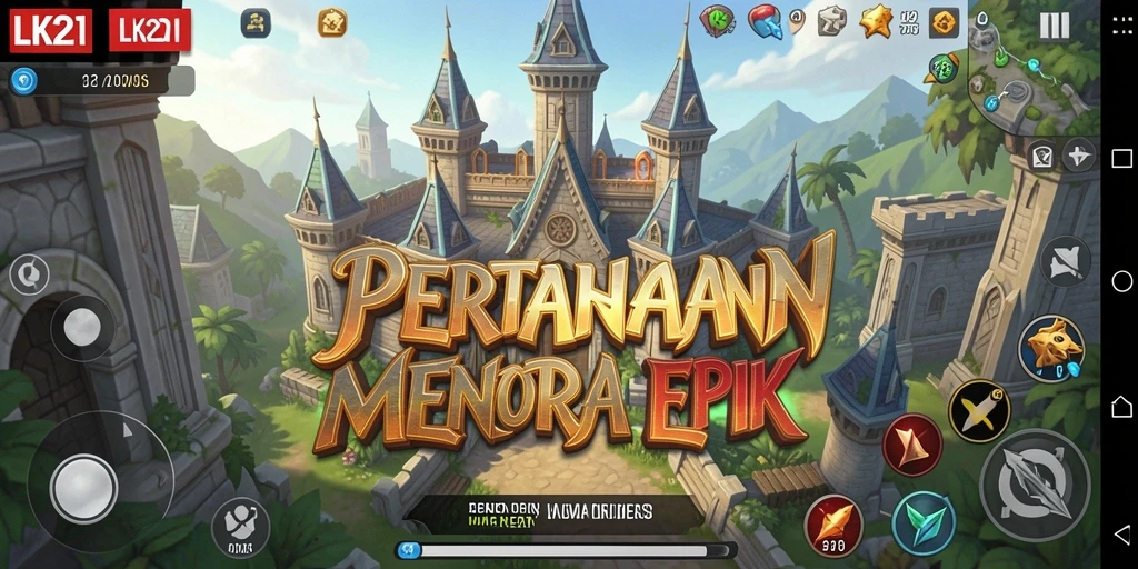 Tampilan gameplay menyerupai pertempuran strategis menara yang intens.