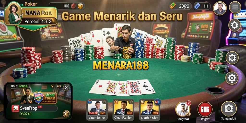 Screenshot MENARA188 menampilkan gameplay Poker yang seru dan interaktif.