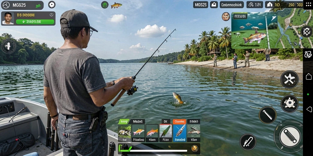 Screenshot gameplay MG525 menampilkan aksi memancing yang seru dan atraktif.