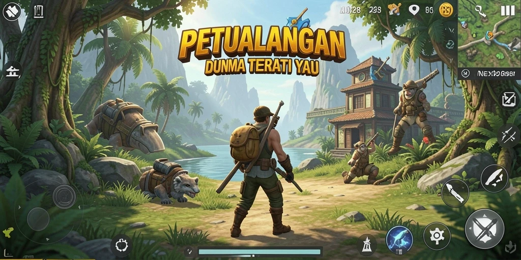 Screenshot gameplay NEX288 yang menunjukkan dunia terbuka yang luas.