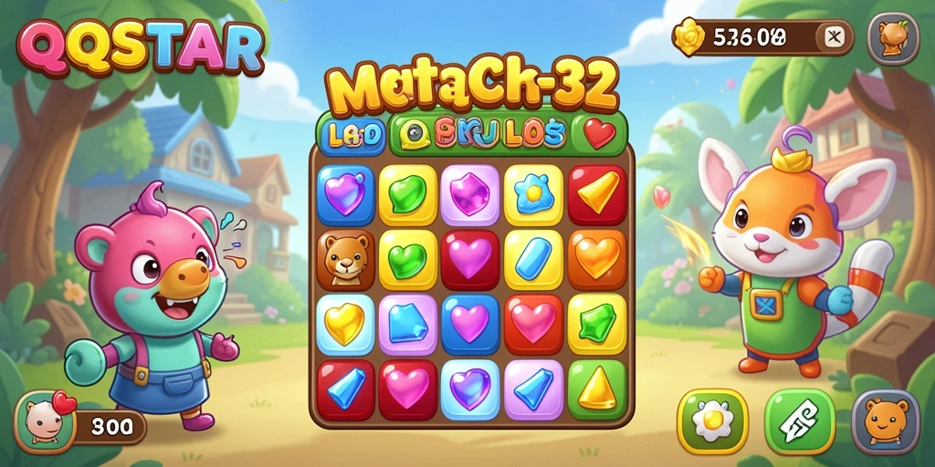 Screenshot gameplay QQSTAR menampilkan aksi Match-3 yang seru.