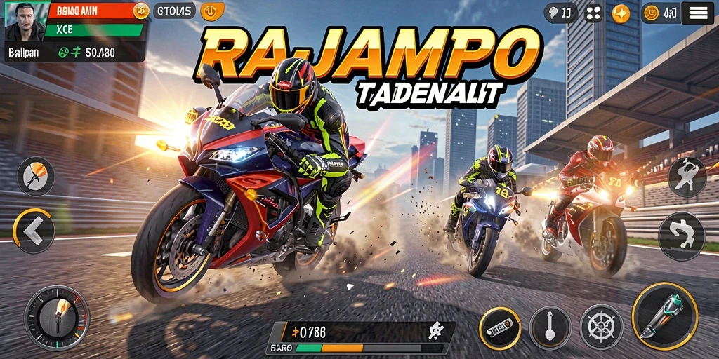 Tampilan gameplay mendebarkan dari balapan motor di RAJAMPO.