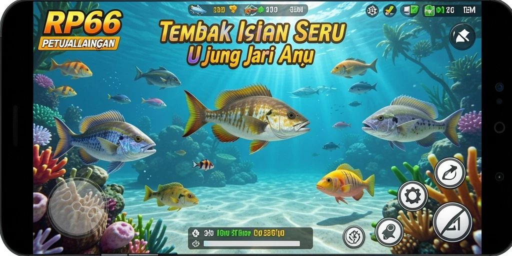 Gameplay seru dalam RP66 saat menembak ikan-ikan berwarna-warni.