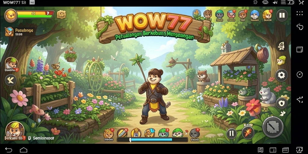 Tampilan gameplay WOW77 yang menarik dengan aktivitas berkebun yang seru.