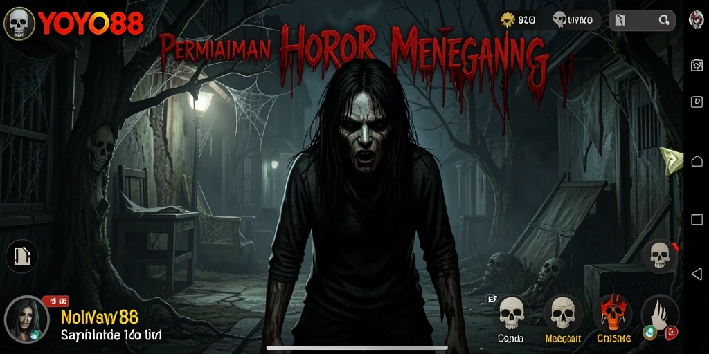 Tangkapan layar gameplay <strong>YOYO88</strong> dengan suasana horor yang mencekam.